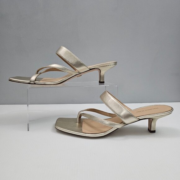 Veronica Beard Alanis Sandal Womens 10 Platinum Metallic Leather Thong Heels - Picture 2 of 16
